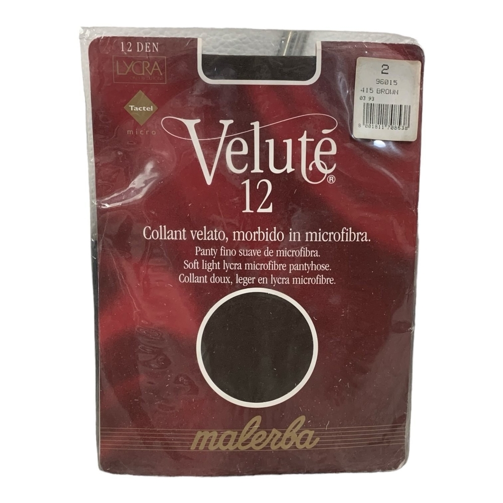 Vintage Velute Soft Light Lycra Microfibre Pantyhose Brown Sz 2 Italy Cotton NIP